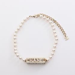 CHANEL Choker GP (Gold Plated) Artificial Pearl Rhinestone Women's White Gold Clear