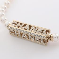 CHANEL Choker GP (Gold Plated) Artificial Pearl Rhinestone Women's White Gold Clear