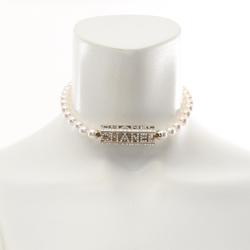 CHANEL Choker GP (Gold Plated) Artificial Pearl Rhinestone Women's White Gold Clear