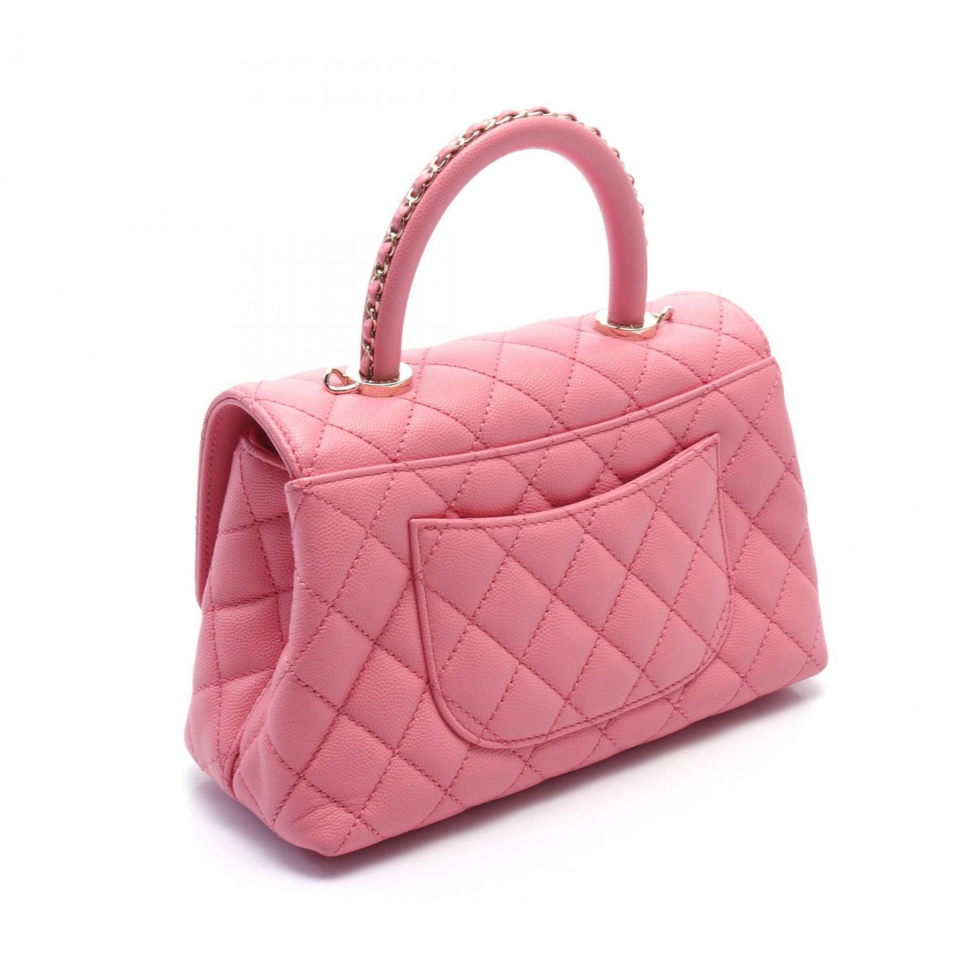 CHANEL Coco Handle Flap Matelasse Handbag Bag Caviar Skin Women's Pink A92990