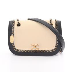 CHANEL Coco Mark Shoulder Bag Leather Caviar Skin Women's Beige Black