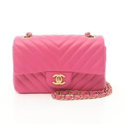 CHANEL V-stitch shoulder bag, lambskin, women's, pink