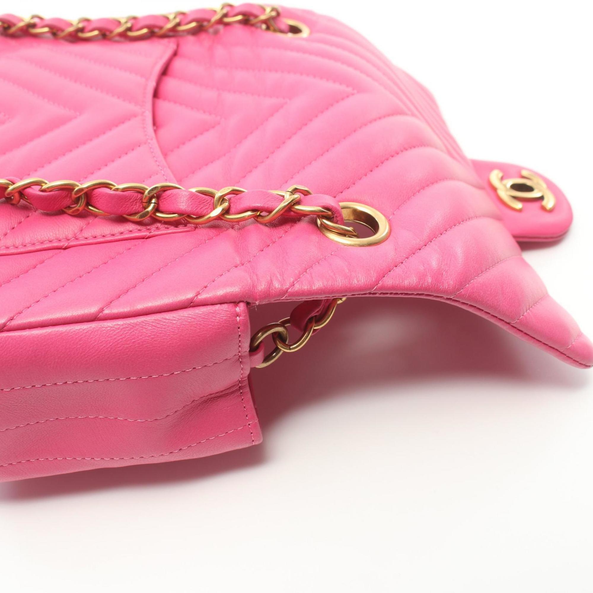 CHANEL V-stitch shoulder bag, lambskin, women's, pink