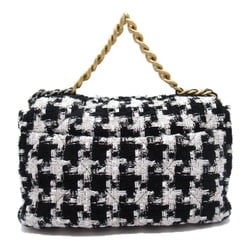 Chanel CHANEL CHANEL19 Chain Shoulder Bag Tweed Women's Black Houndstooth