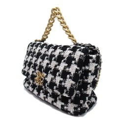 Chanel CHANEL CHANEL19 Chain Shoulder Bag Tweed Women's Black Houndstooth