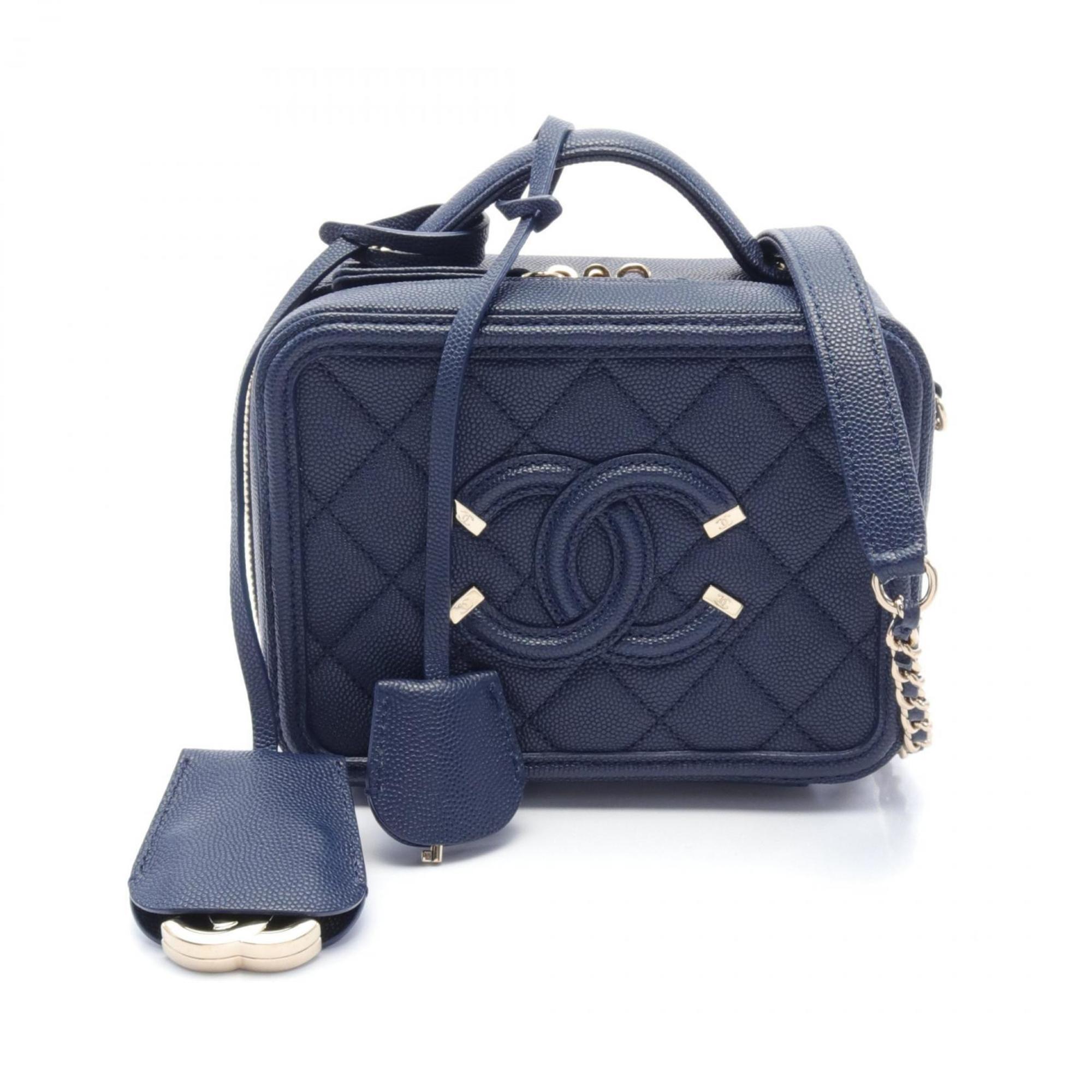 Chanel CHANEL CC Filigree Matelasse Vanity Shoulder Bag Caviar Skin (Grained Calf) Women's Navy