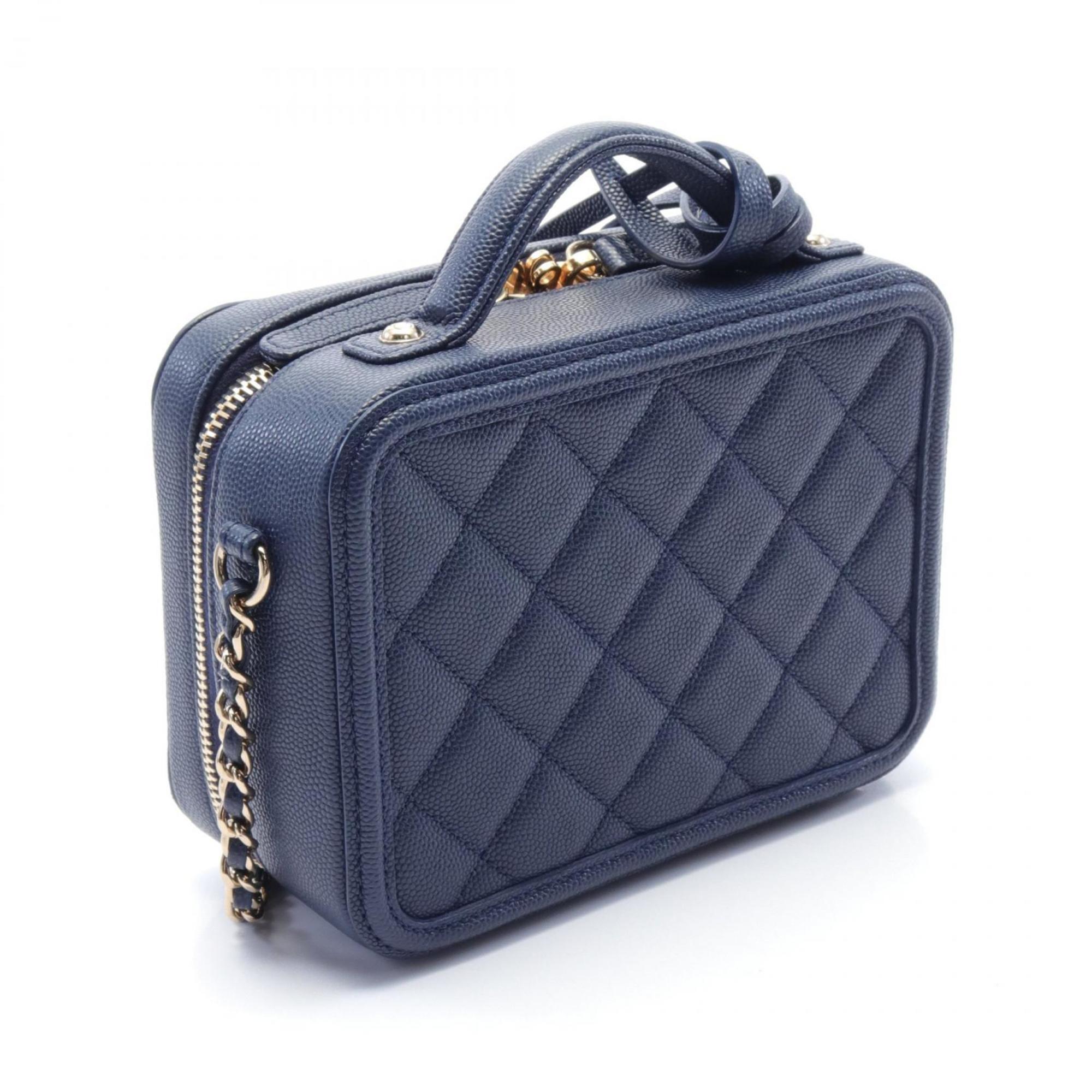 Chanel CHANEL CC Filigree Matelasse Vanity Shoulder Bag Caviar Skin (Grained Calf) Women's Navy