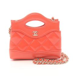 CHANEL Chain Clutch Shoulder Bag Shiny Lambskin Women's Red AP3875