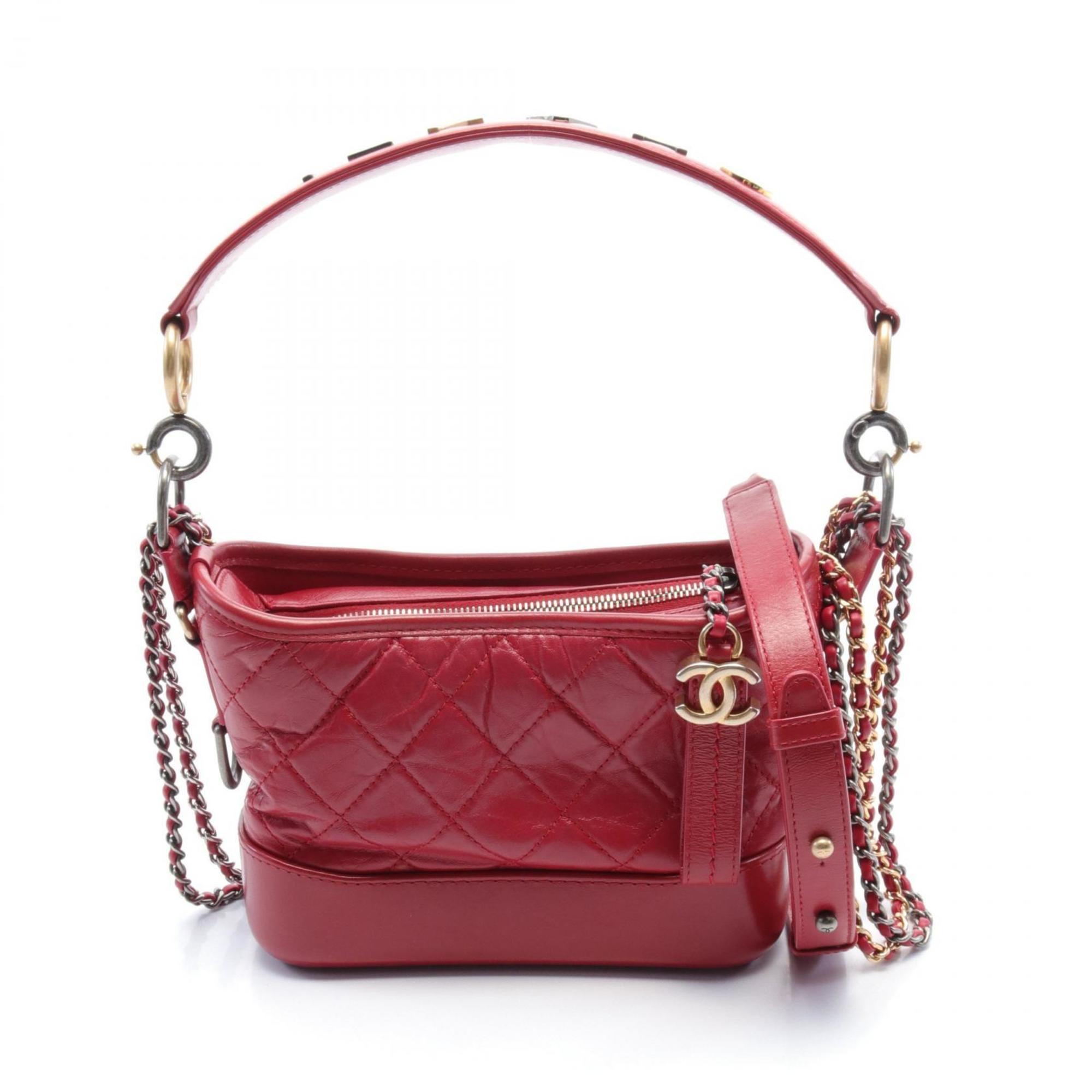 CHANEL Gabrielle de Chanel Small Hobo Shoulder Bag Leather Women's Red AS0865