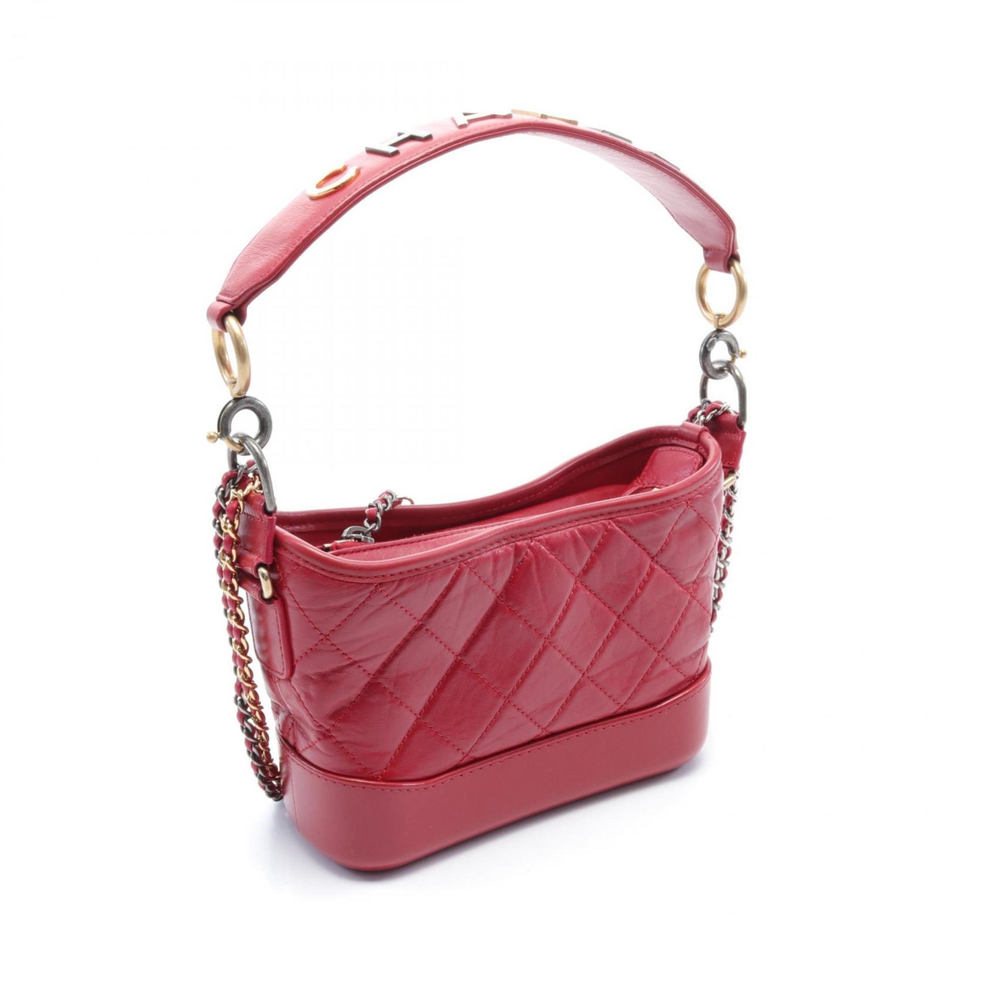 CHANEL Gabrielle de Chanel Small Hobo Shoulder Bag Leather Women's Red AS0865