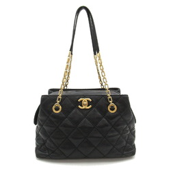 CHANEL Chain Tote Bag Leather Women's Black