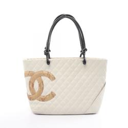 CHANEL Cambon Line Large Tote Bag, Leather, Exotic Women's, White, Beige, A25169