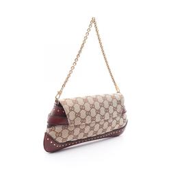 GUCCI Horsebit GG Canvas Handbag Bag Leather Women's Beige Bordeaux 119186