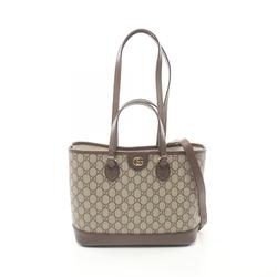 GUCCI Ophidia Small GG Supreme Tote Bag, Coated Canvas, Leather, Women's, Beige, Brown, 765043