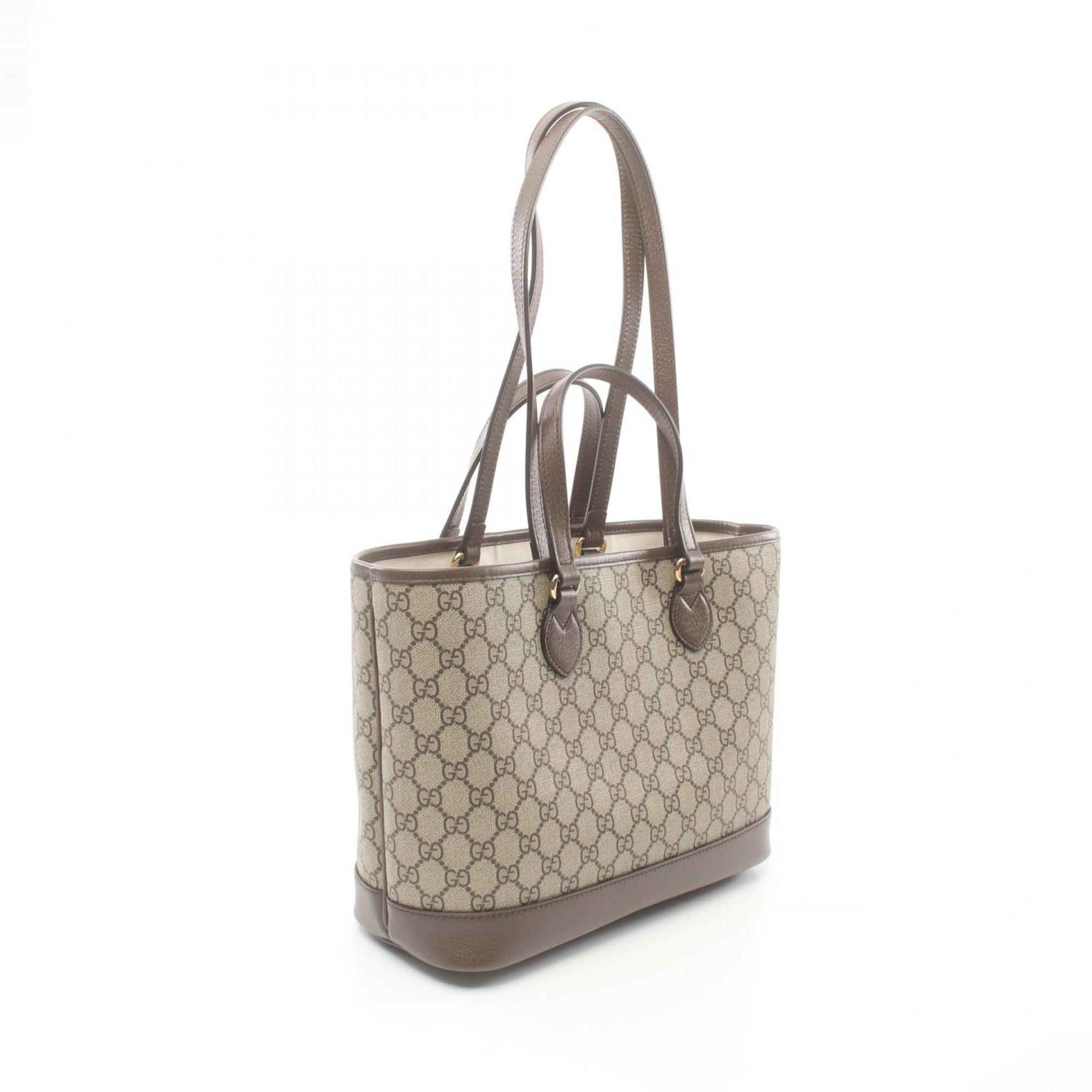 GUCCI Ophidia Small GG Supreme Tote Bag, Coated Canvas, Leather, Women's, Beige, Brown, 765043