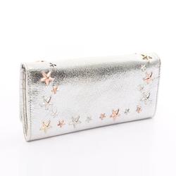 JIMMY CHOO NINO Bi-fold Long Wallet Leather Women's Silver