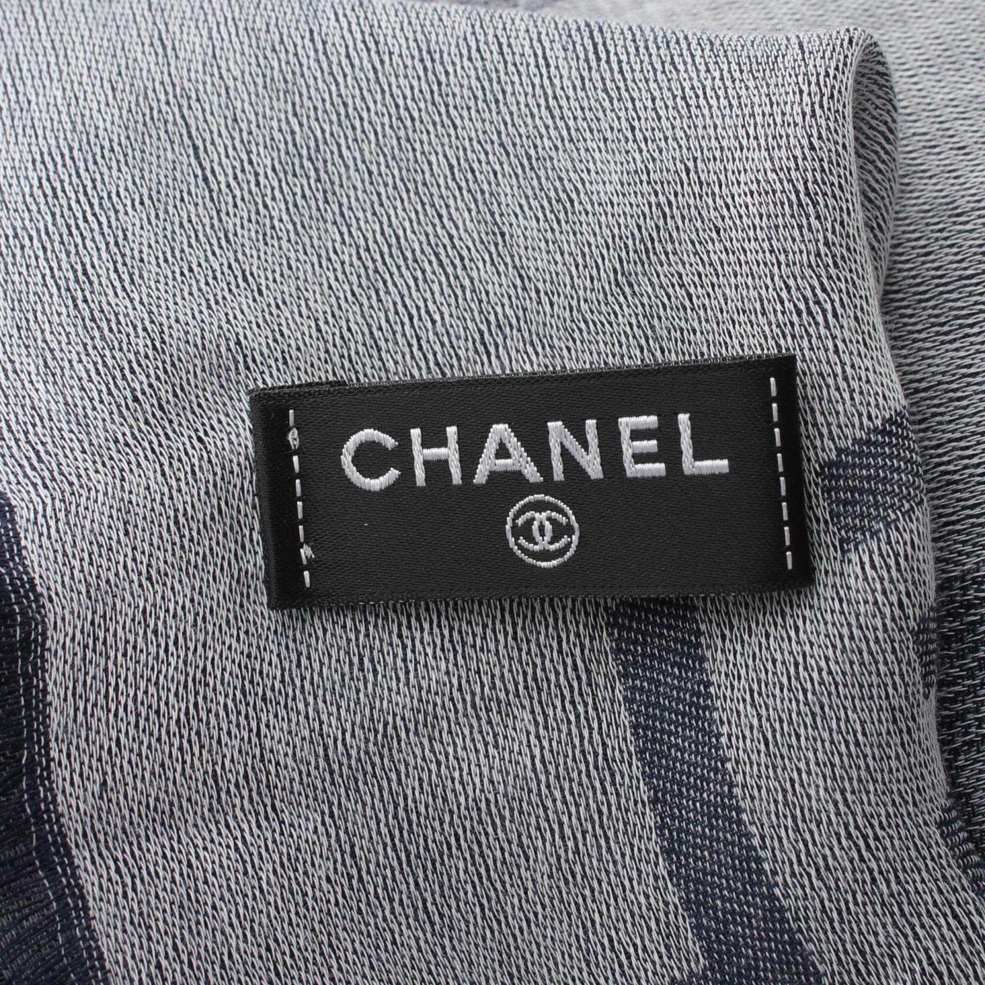 CHANEL Icon Scarf Clothing Cashmere Cotton Women's Blue Grey