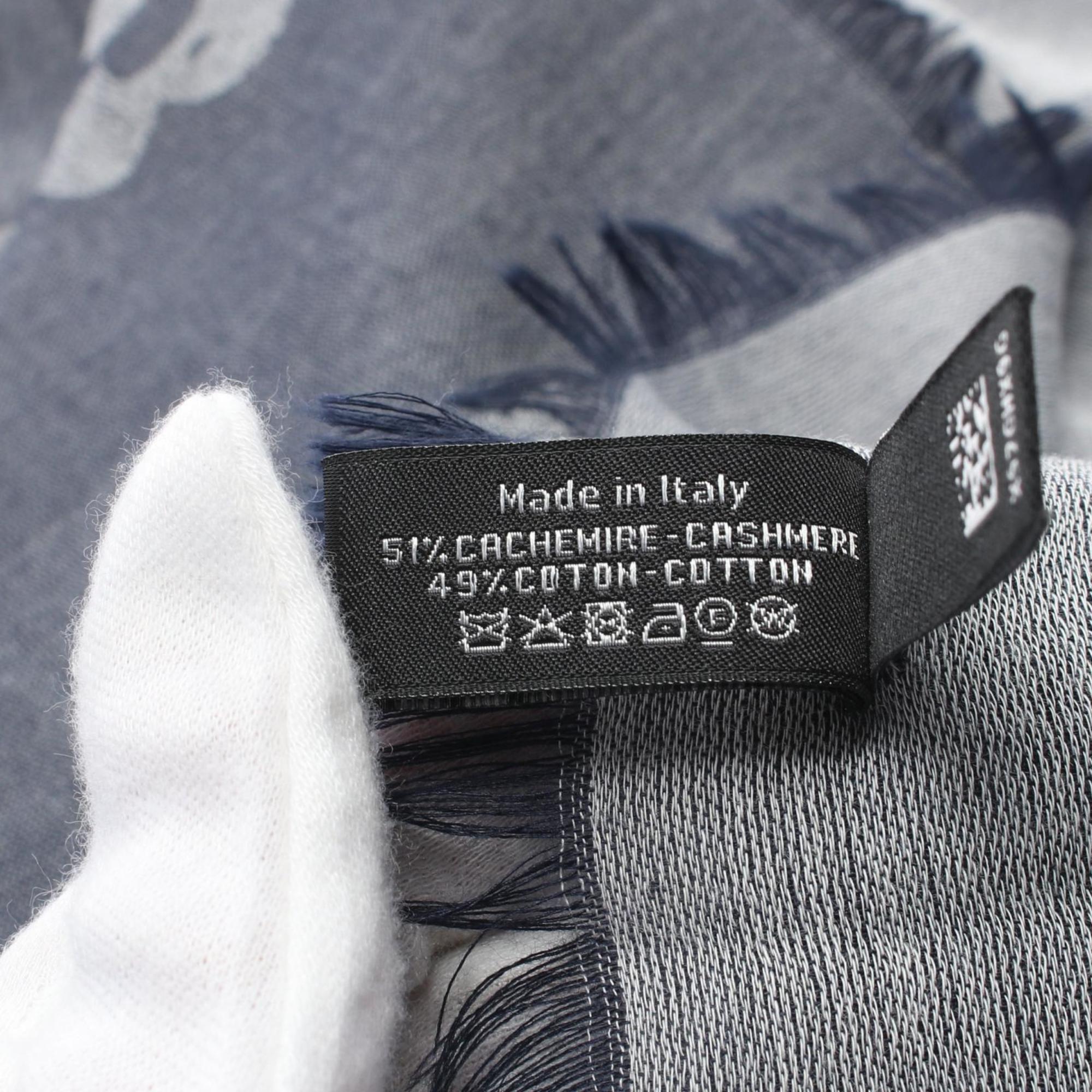 CHANEL Icon Scarf Clothing Cashmere Cotton Women's Blue Grey