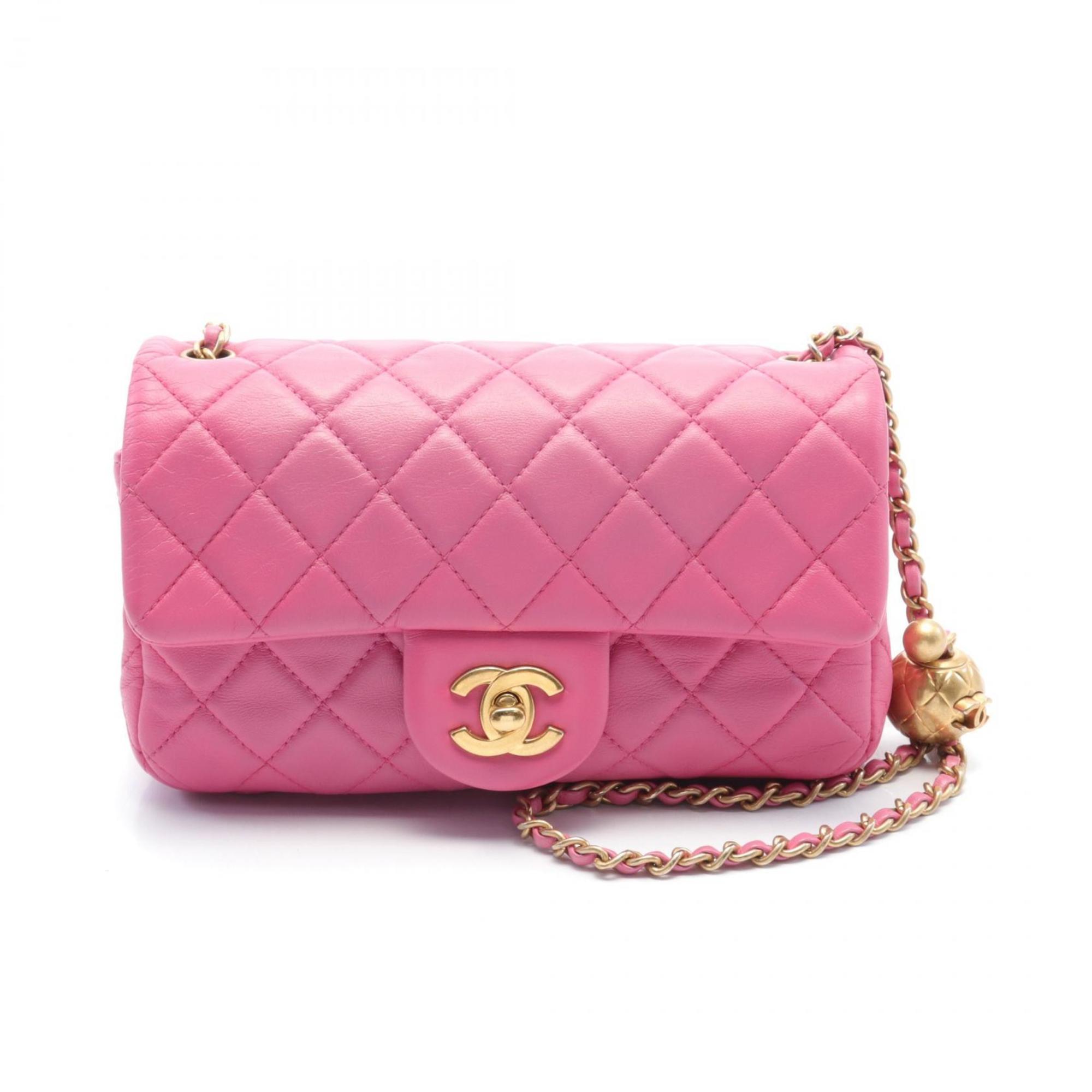 CHANEL Matelasse Flap Bag Shoulder Leather Women's Pink AS1787