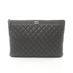 CHANEL Boy Chanel Second Bag Clutch Caviar Skin Women's Black