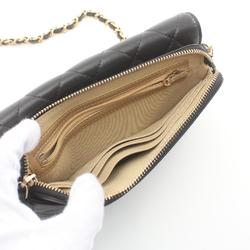 CHANEL Matelasse Chain Phone Case Wallet Shoulder Bag Lambskin Women's Black AP2096