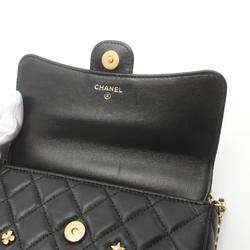 CHANEL Matelasse Chain Phone Case Wallet Shoulder Bag Lambskin Women's Black AP2096