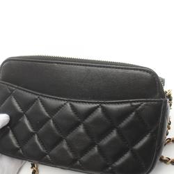 CHANEL Matelasse Chain Phone Case Wallet Shoulder Bag Lambskin Women's Black AP2096