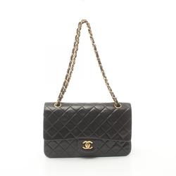 CHANEL Matelasse Double Flap Shoulder Bag, Lambskin, Women's, Black