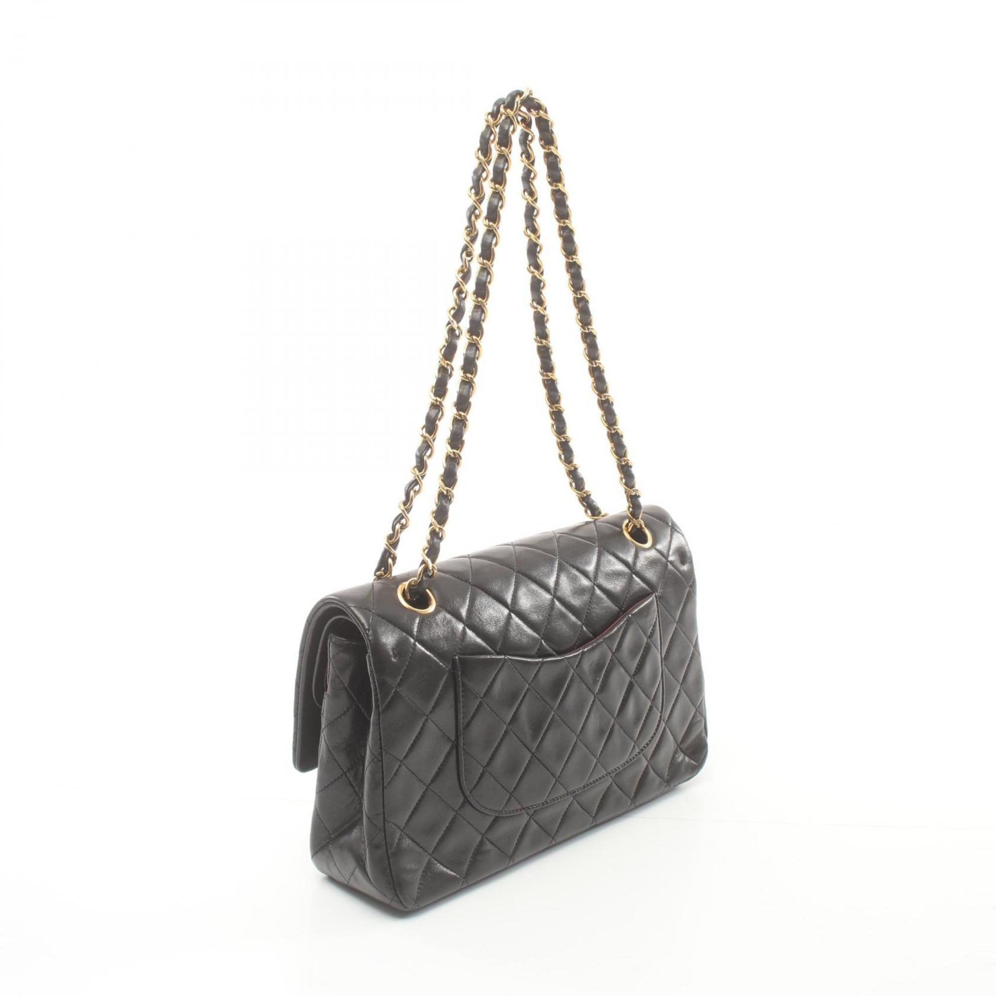 CHANEL Matelasse Double Flap Shoulder Bag, Lambskin, Women's, Black