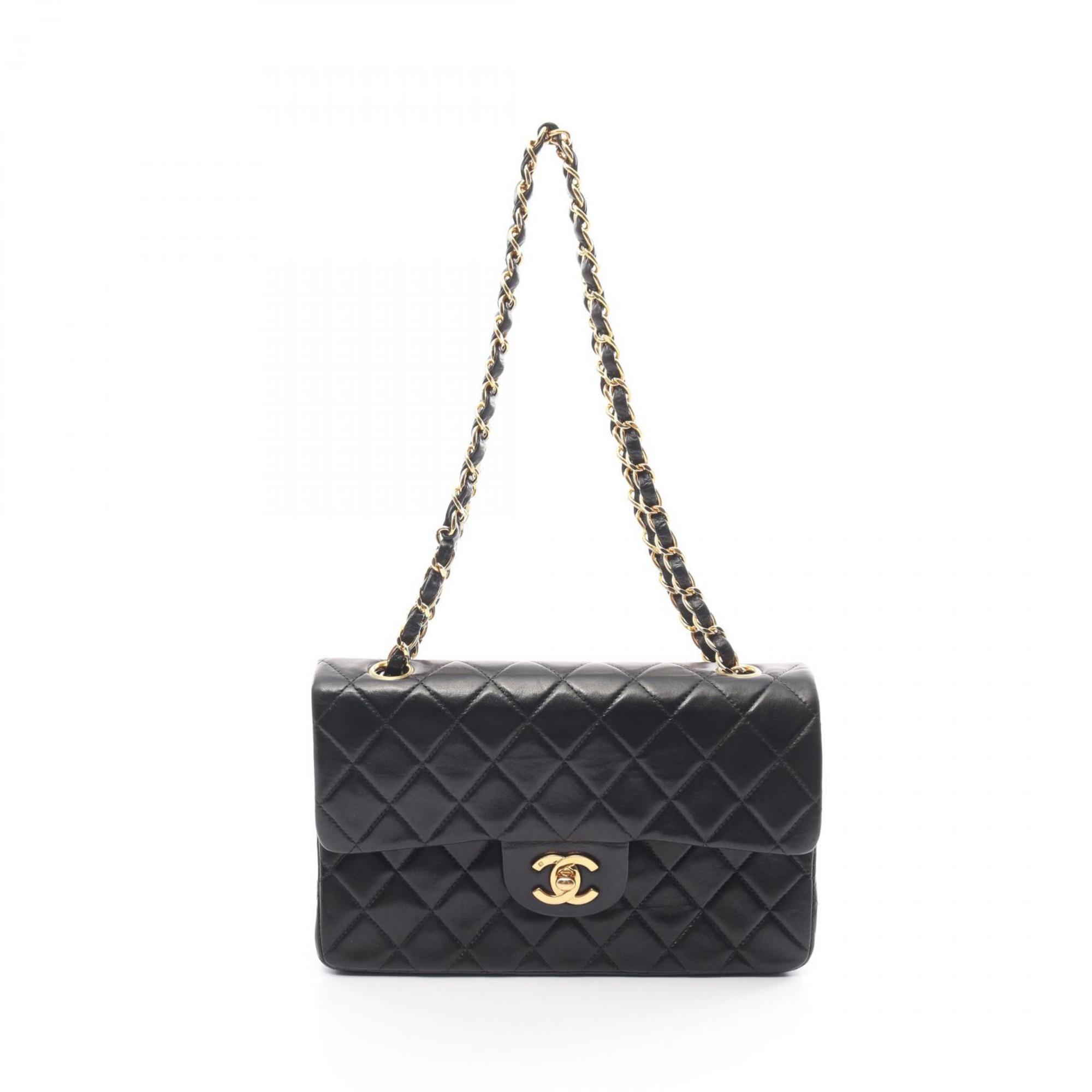 CHANEL Matelasse Double Flap Shoulder Bag, Lambskin, Women's, Black, A01113