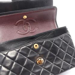 CHANEL Matelasse Double Flap Shoulder Bag, Lambskin, Women's, Black, A01113