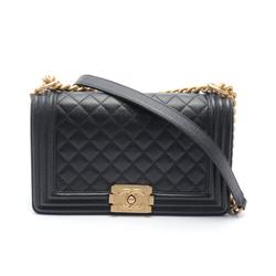 CHANEL Boy Chanel Matelasse Shoulder Bag, Caviar Skin, Women's, Black, A67086