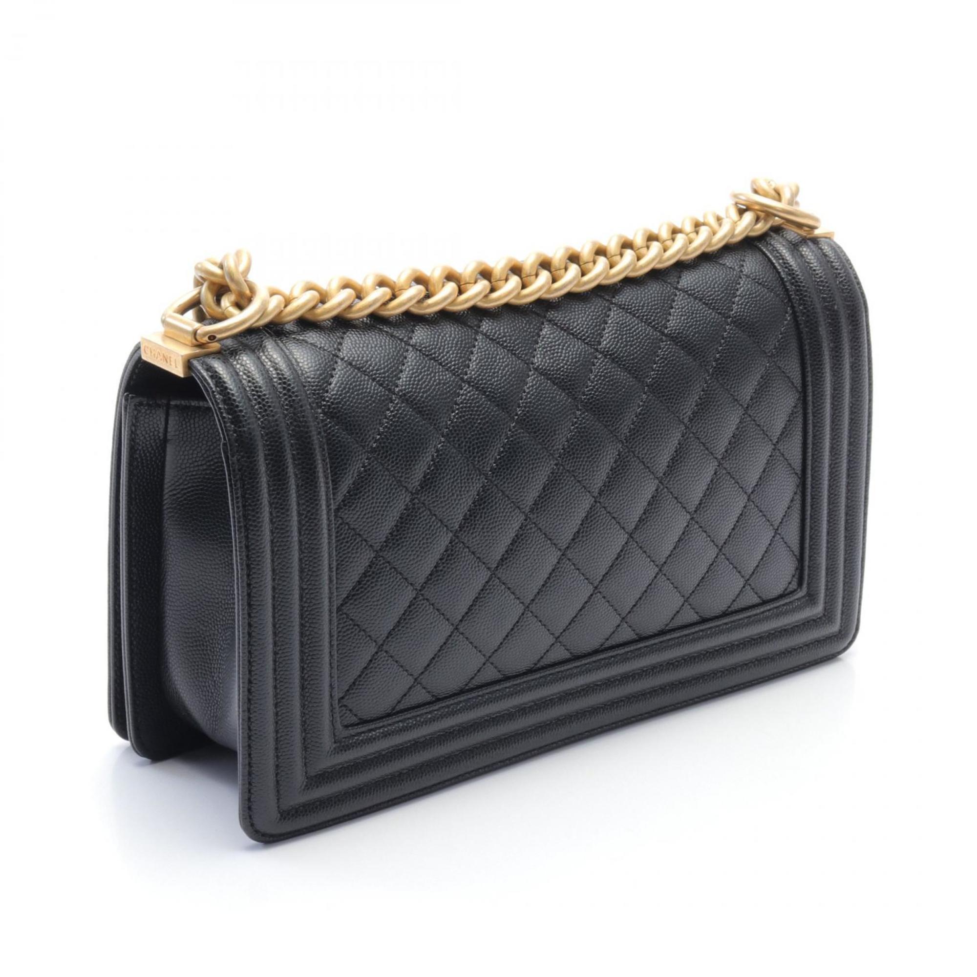 CHANEL Boy Chanel Matelasse Shoulder Bag, Caviar Skin, Women's, Black, A67086