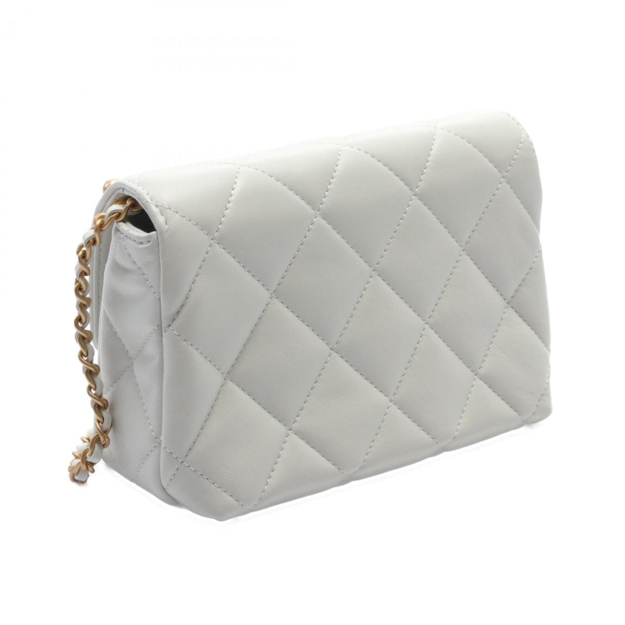 CHANEL Matelasse Flap Bag Shoulder Lambskin Women's White AS4986