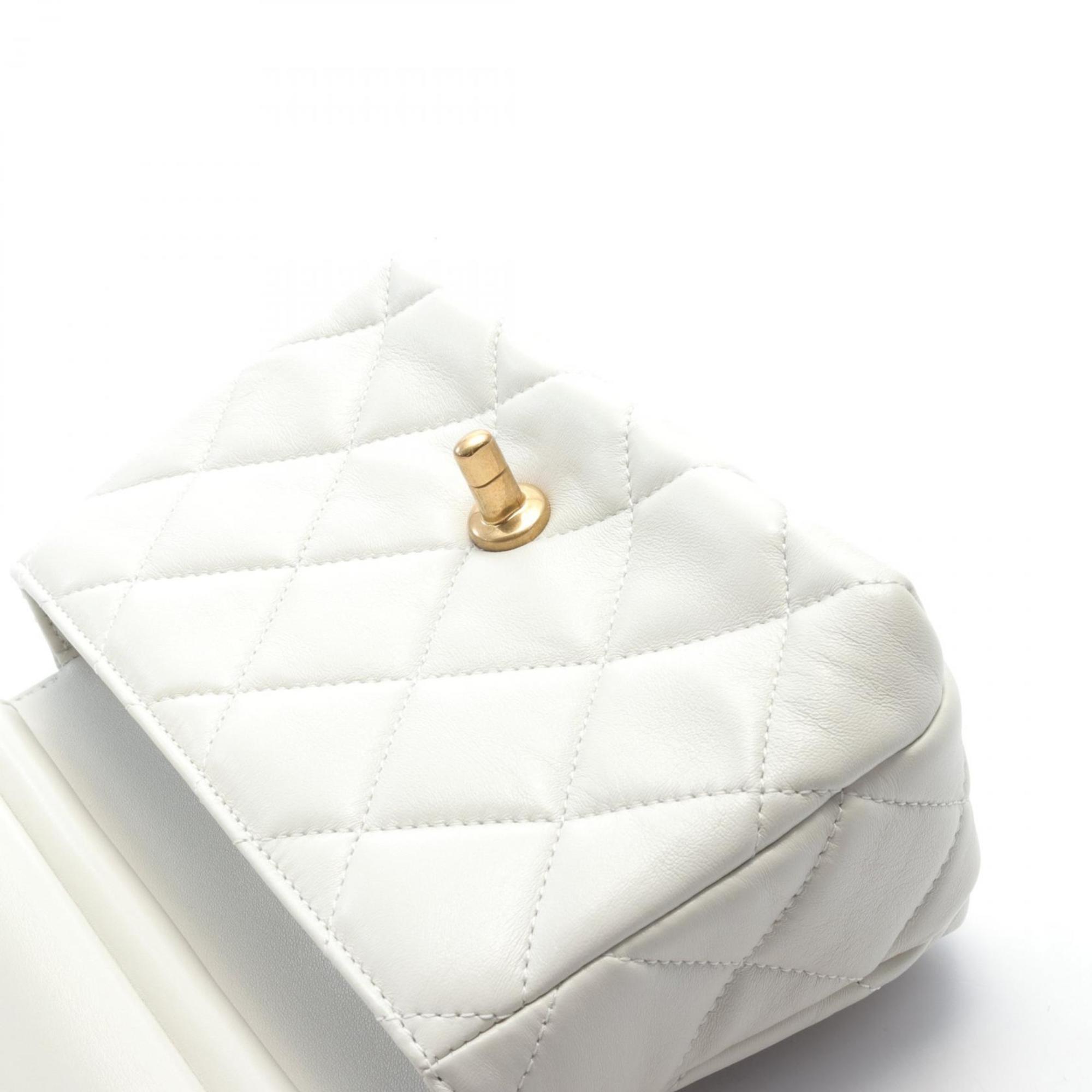 CHANEL Matelasse Flap Bag Shoulder Lambskin Women's White AS4986