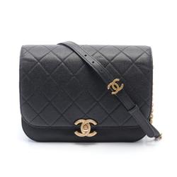 CHANEL Matelasse Shoulder Bag, Caviar Skin, Women's, Black