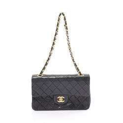 CHANEL Matelasse Double Flap Shoulder Bag, Lambskin, Women's, Black, A01113