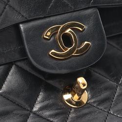 CHANEL Matelasse Double Flap Shoulder Bag, Lambskin, Women's, Black, A01113