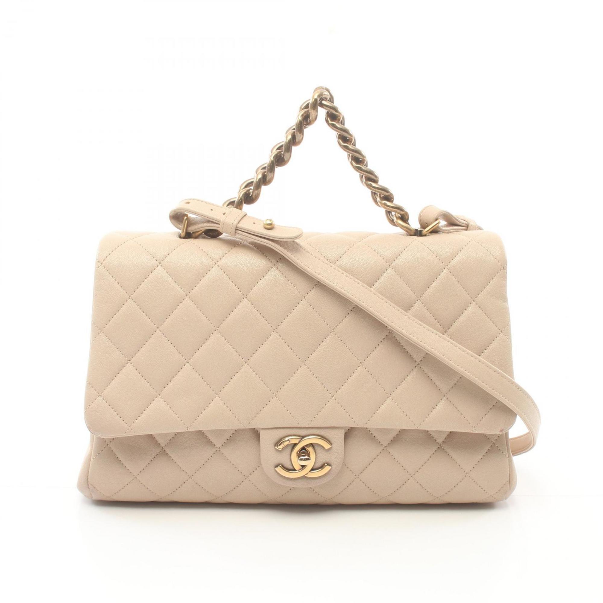 CHANEL Matelasse Handbag Bag Leather Women's Beige A93443