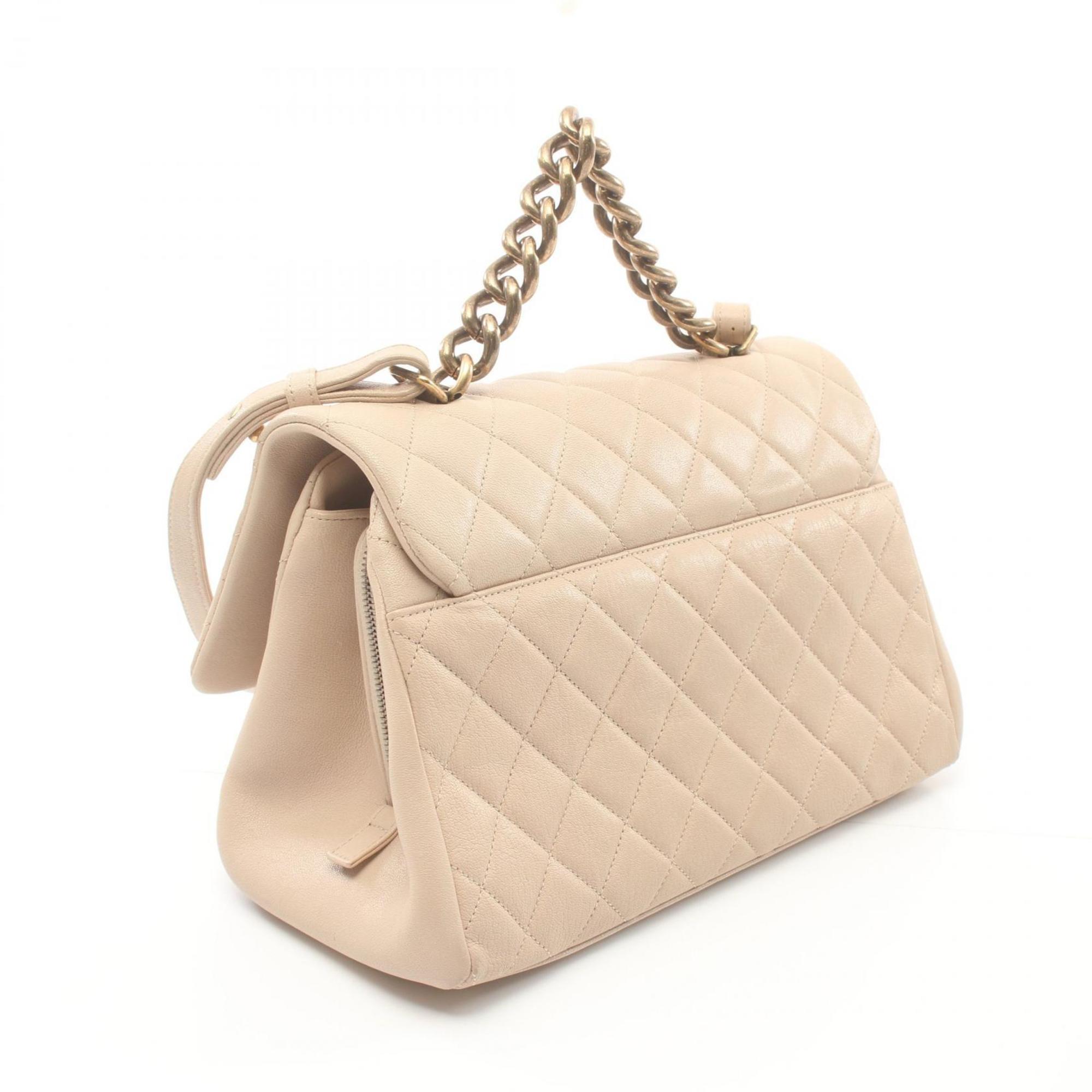 CHANEL Matelasse Handbag Bag Leather Women's Beige A93443