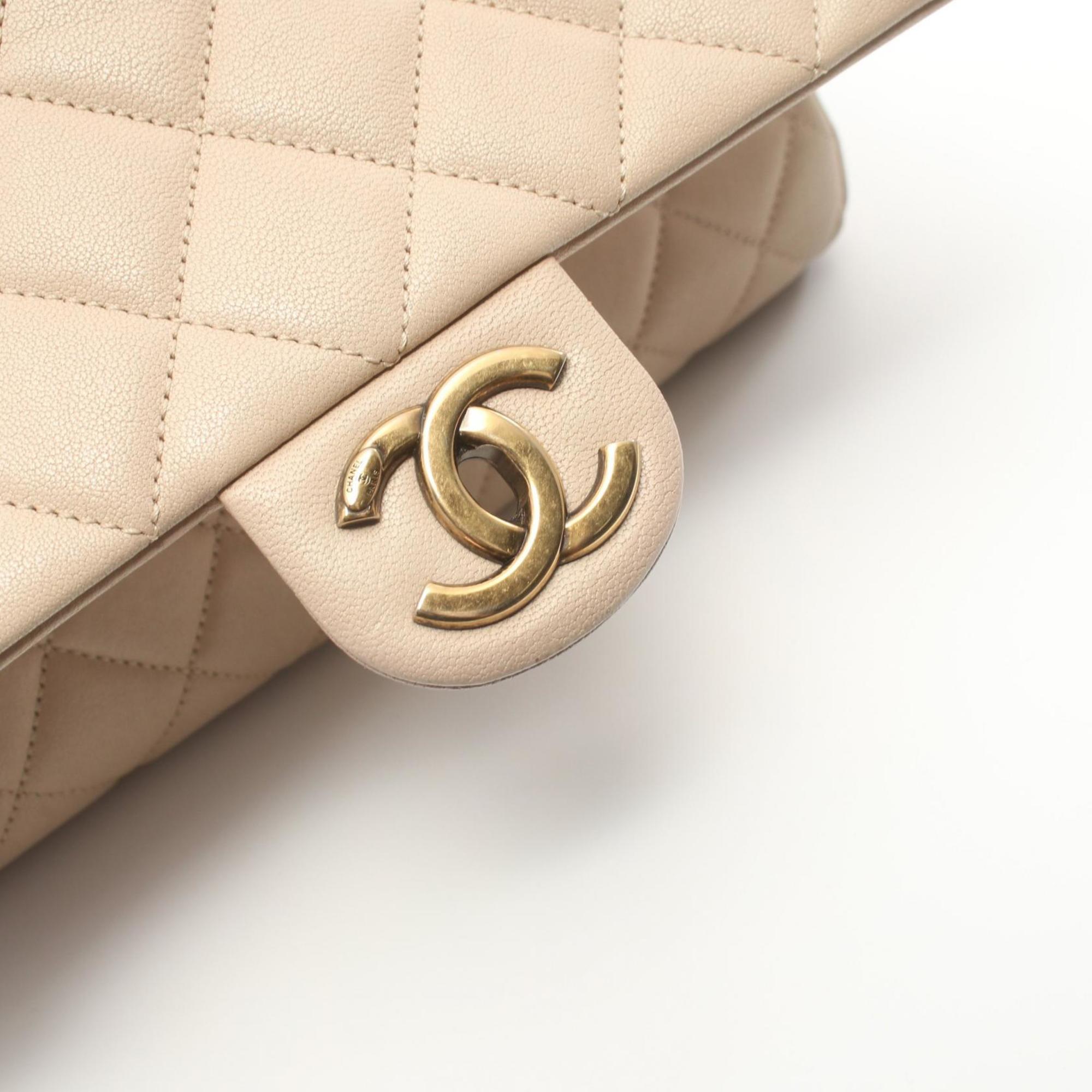 CHANEL Matelasse Handbag Bag Leather Women's Beige A93443