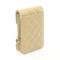 CHANEL Matelasse Phone Holder Shoulder Bag, Lambskin, Women's, Beige, AP3415