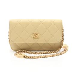 CHANEL Matelasse Shoulder Bag, Lambskin, Women's, Yellow