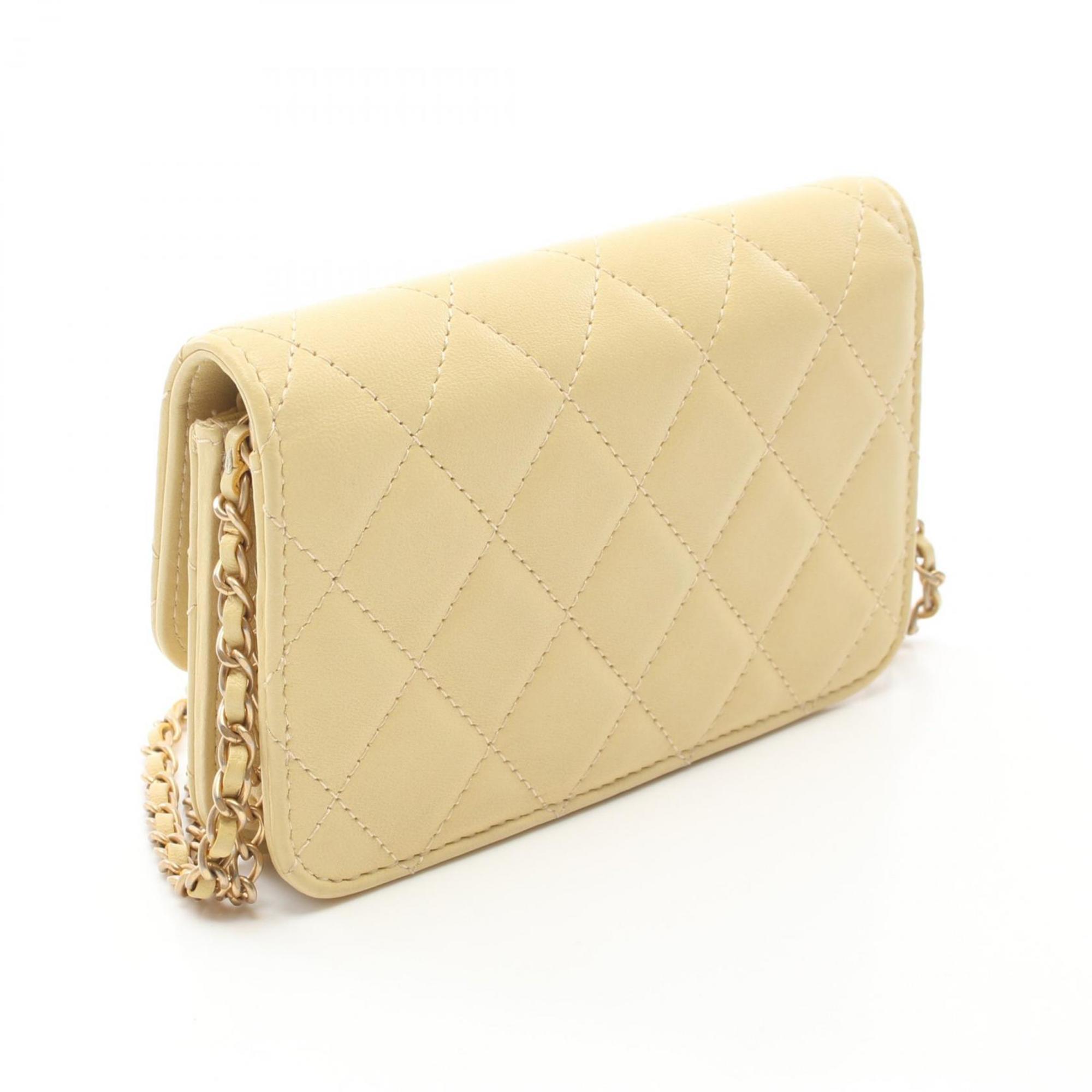 CHANEL Matelasse Shoulder Bag, Lambskin, Women's, Yellow