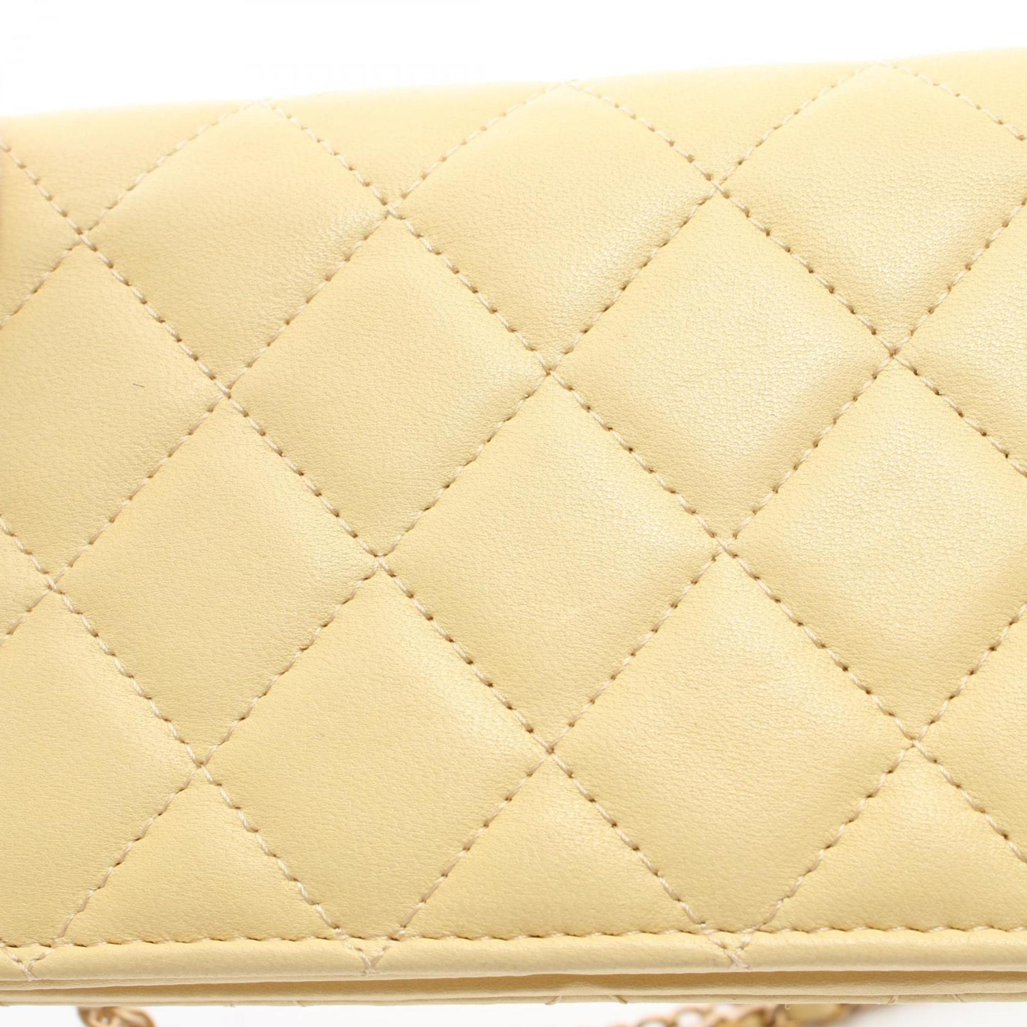 CHANEL Matelasse Shoulder Bag, Lambskin, Women's, Yellow