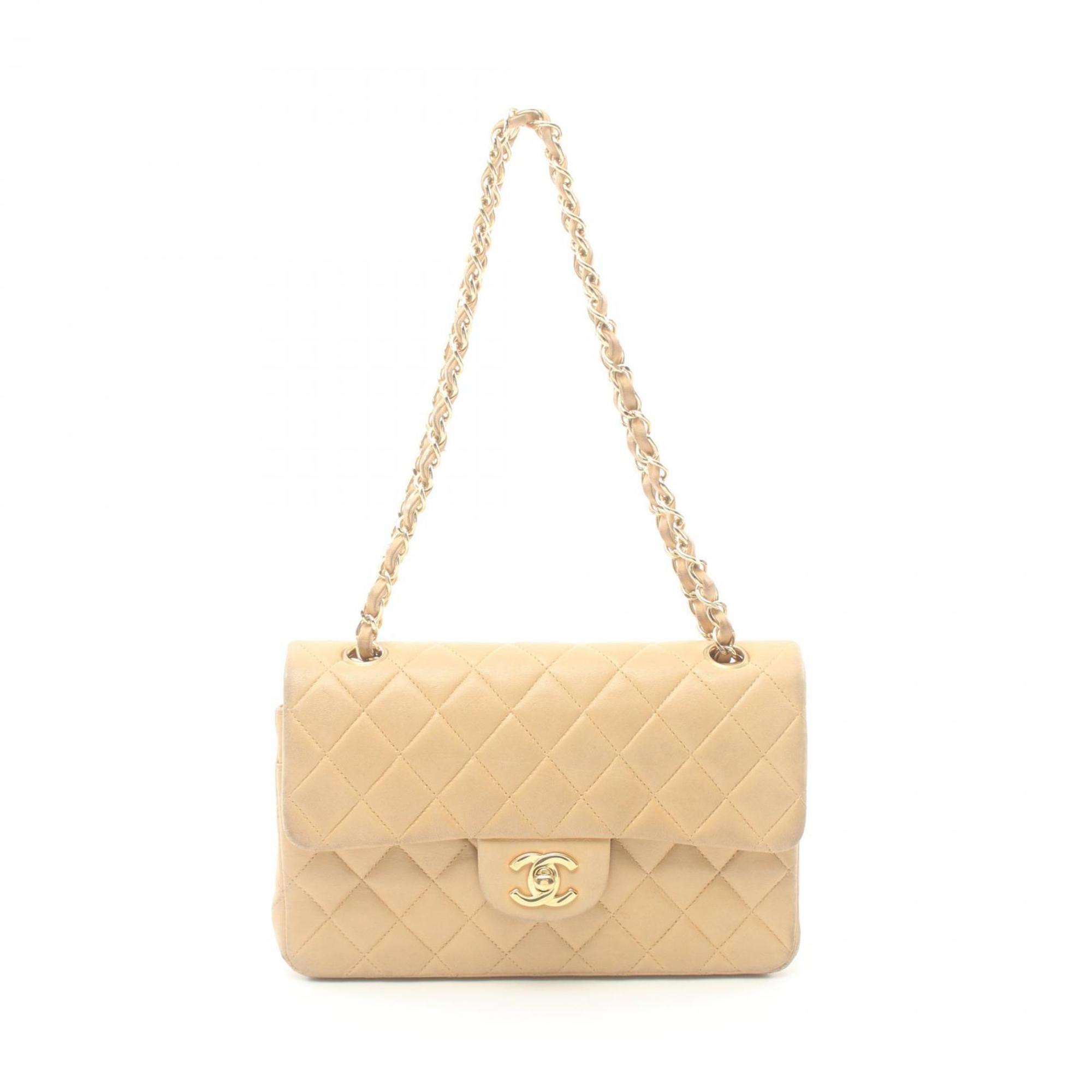 CHANEL Matelasse Shoulder Bag, Lambskin, Women's, Beige