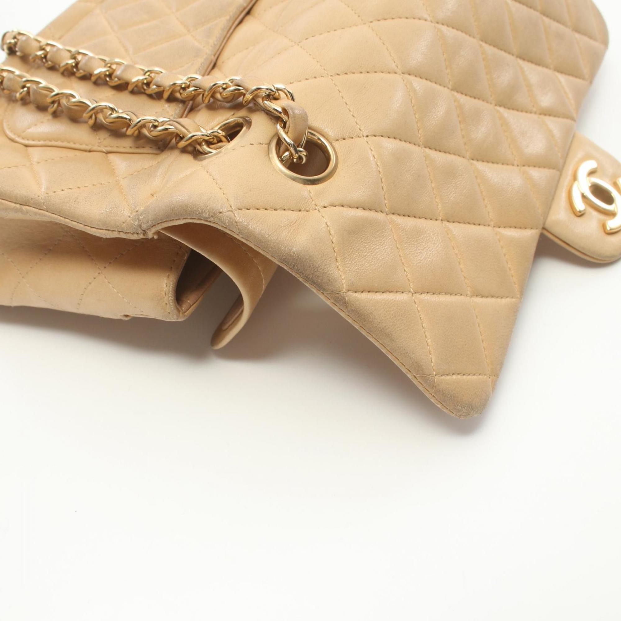 CHANEL Matelasse Shoulder Bag, Lambskin, Women's, Beige