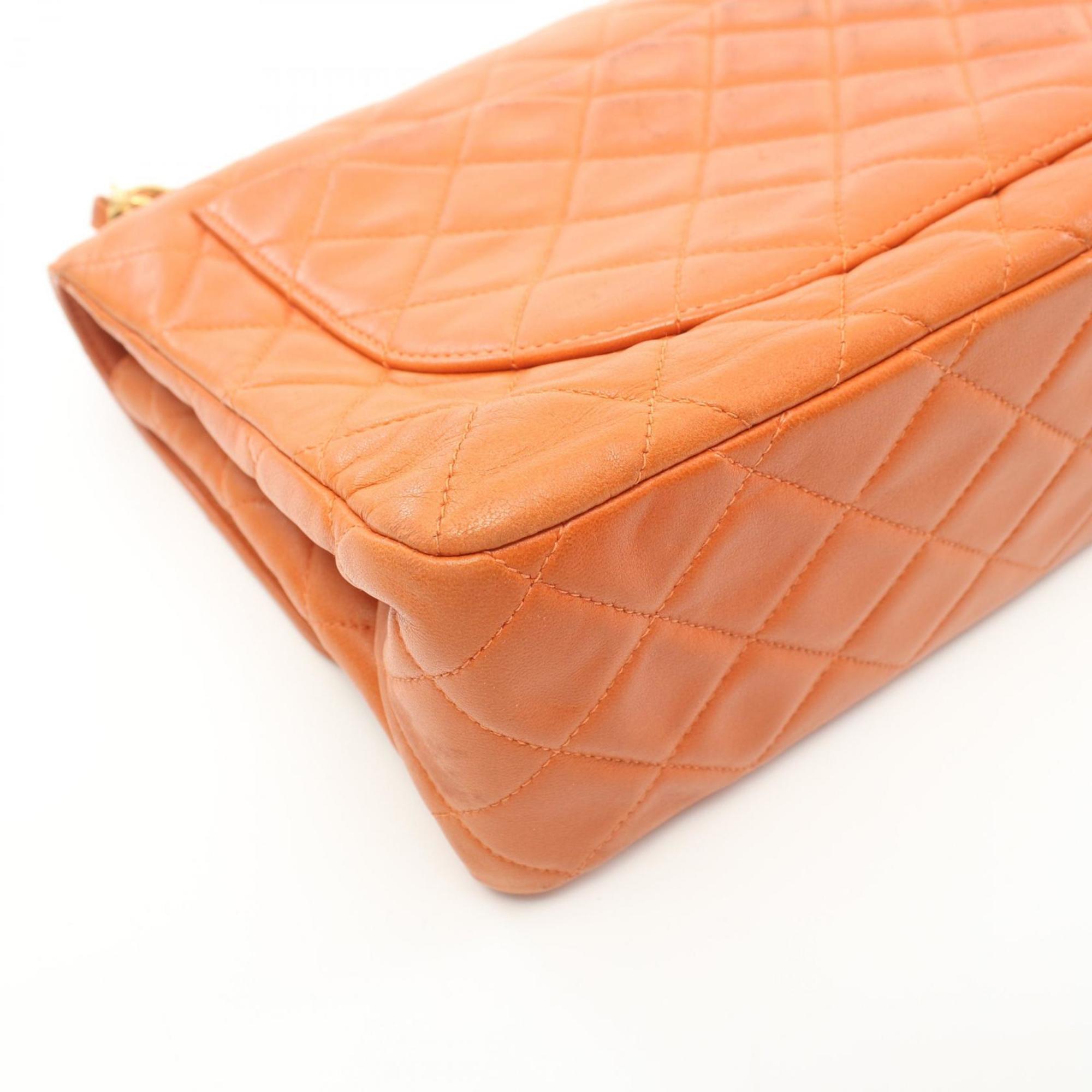 CHANEL Matelasse Shoulder Bag, Lambskin, Women's, Orange