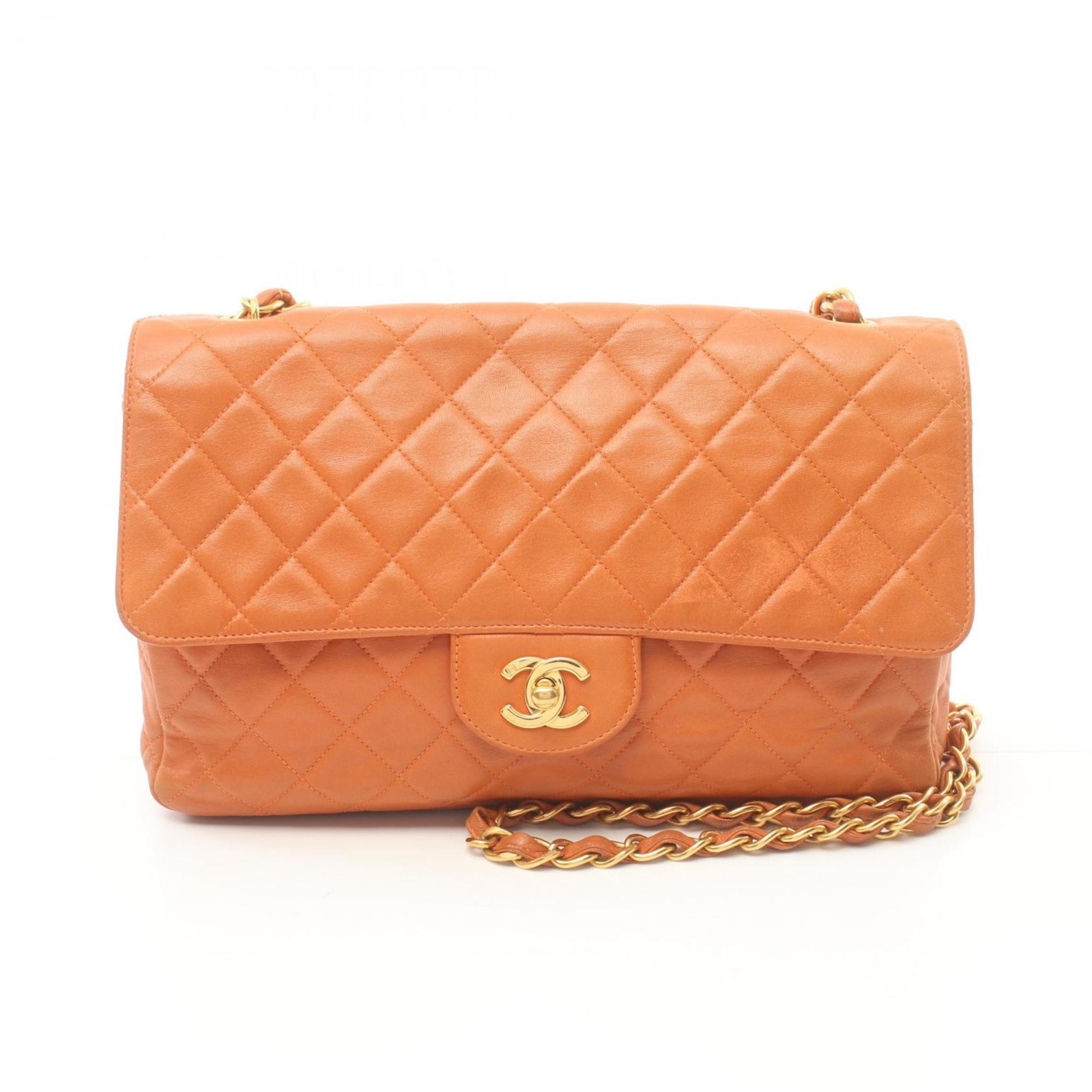 CHANEL Matelasse Shoulder Bag, Lambskin, Women's, Orange