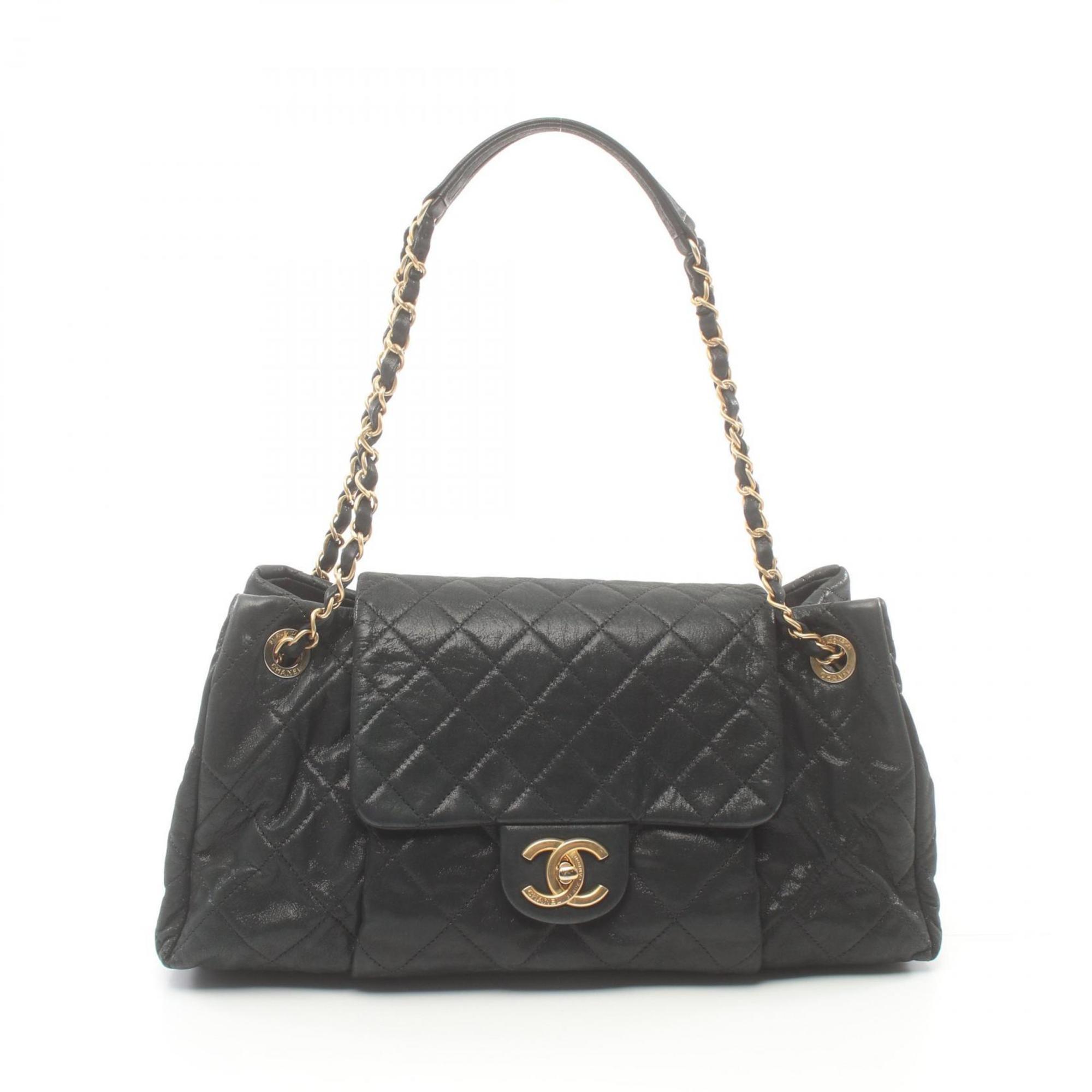 CHANEL Matelasse Shoulder Bag Leather Women's Black